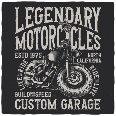 T-shirt or poster design with illustration of motorcycle