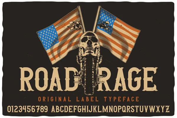 Vintage Label Font Named Road Rage Hermosa Tipografía Con Letras — Archivo Imágenes Vectoriales