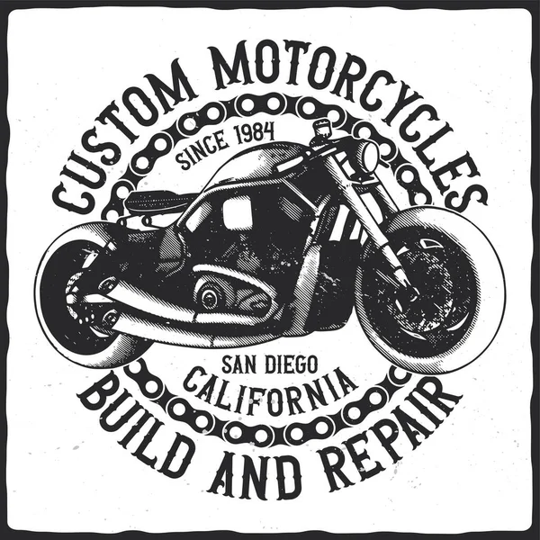 Diseño Camiseta Póster Con Ilustración Motocicleta — Archivo Imágenes Vectoriales