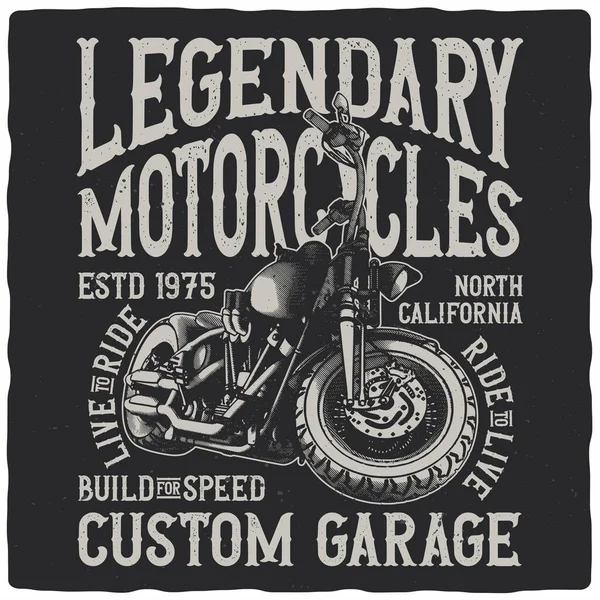 Diseño Camiseta Póster Con Ilustración Motocicleta — Archivo Imágenes Vectoriales
