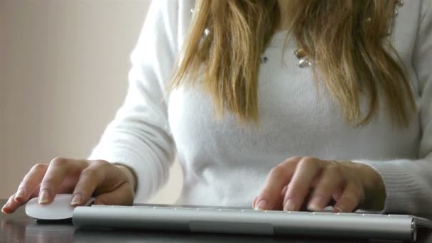 Vrouw werkt op de computer — Stockvideo