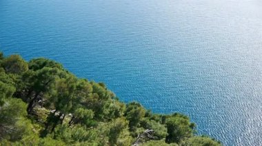 Mavi deniz yukarıda çam ağaçları