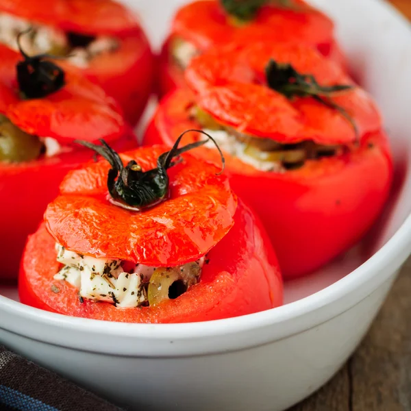 Cheese and Green Olive Stuffed Tomatoes — Stock Photo, Image