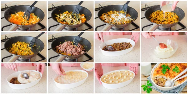 A Step by Step Collage of Making Hachis Parmentier — Stock Photo, Image