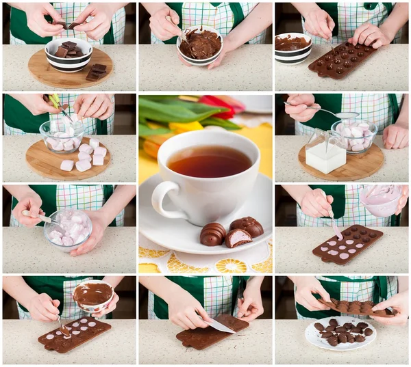 A Step by Step Collage of Making Easter Egg Shaped Candies — Stock Photo, Image