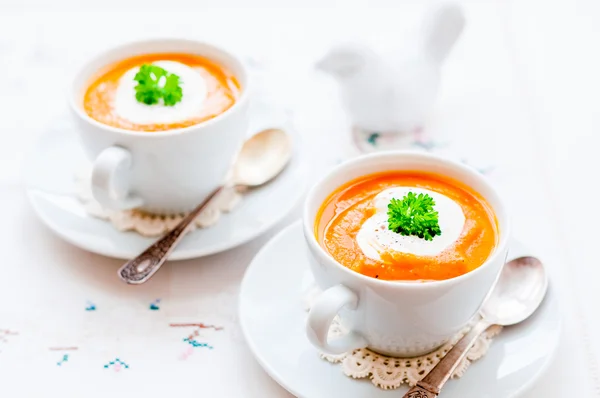 Cream Carrot Soup in a Cup — Stock Photo, Image