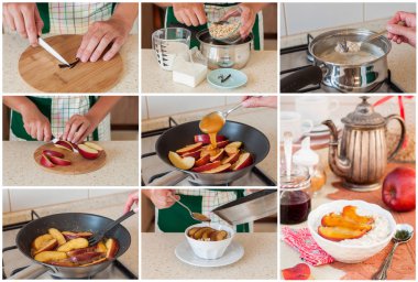 Elmalı yulaf lapası yapma bir adım adım kolaj