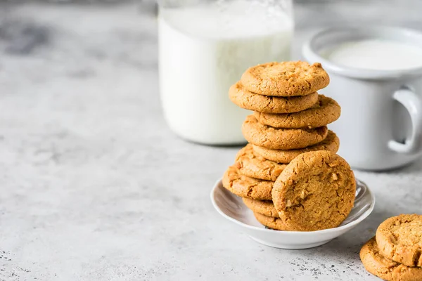 Stack Cookies Milk Copy Space Your Text — Stock Photo, Image