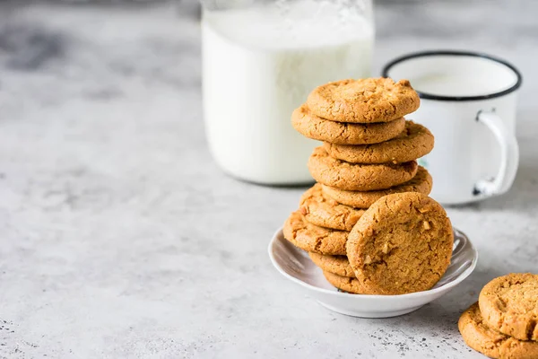 Stack Cookies Milk Copy Space Your Text — Stock Photo, Image