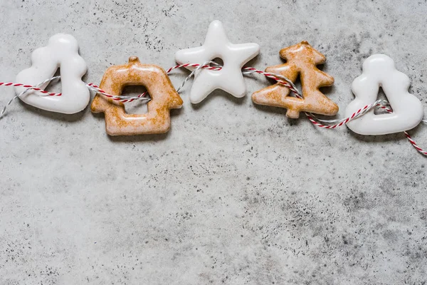 Christmas Iced Gingerbread Cookies Copy Space Your Text — Stock Photo, Image