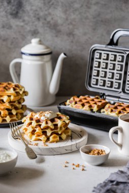 Waffle Maker 'da Pişirilen Waffle' lar, metin için alanı kopyalayın