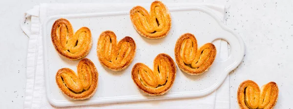 Palmier Puff Cukrászsütemény Francia Elefántfül Süti Banner — Stock Fotó