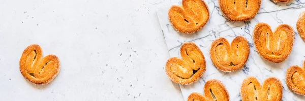 Palmier Puff Cukrászsütemény Francia Elefántfül Sütik Banner Másolás Helyet Szövegnek — Stock Fotó