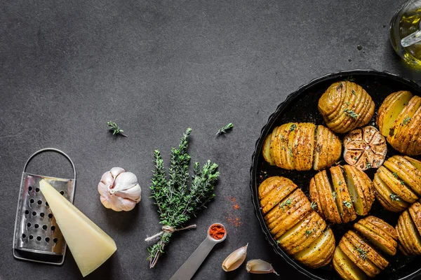 Roasted Paprika Thyme Hasselback Potatoes Copy Space Your Text — Stock Photo, Image