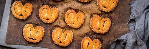 Palmier Biscoitos Orelha Elefante Bandeja Cozimento Banner — Fotografia de Stock