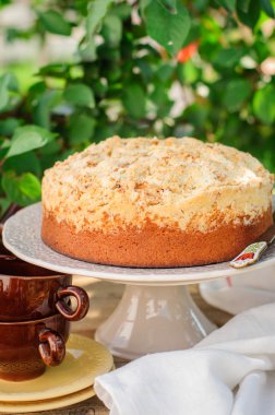 streusel meyveli kek kek standı üzerinde yuvarlak