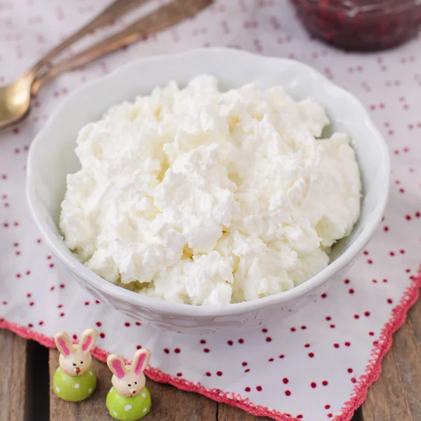 Cottage Cheese (Quark, Cream Cheese, Curd) in a White Bowl