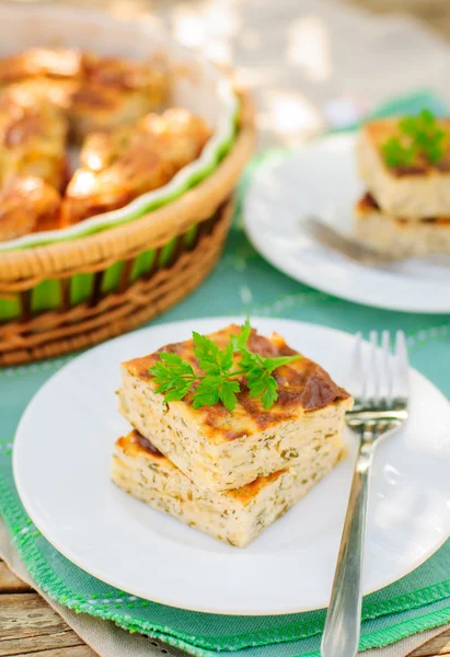 Savory Cheesecake (Cottage Cheese Bake) wiith Herbs — Stock Photo, Image