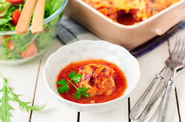 Pork Meatballs baked with Tomato Sauce and Cheese — Stock Photo, Image