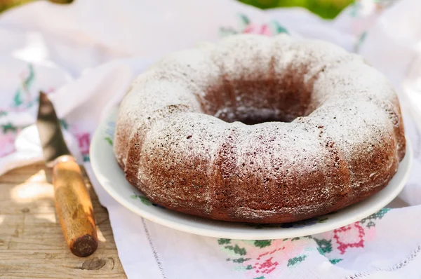 Slices of Rustic Style Bundt Cake Sprinkled with Icing Sugar — Stock Photo, Image