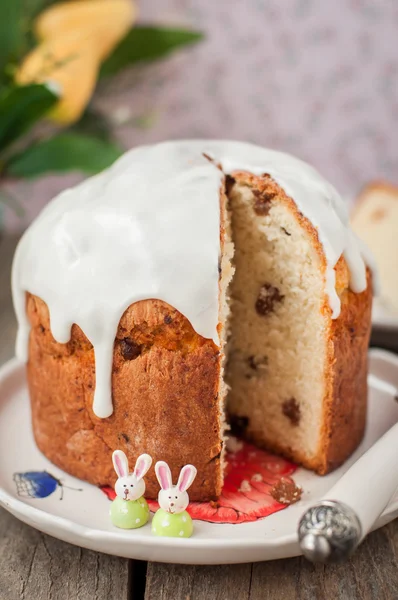 Rustic Style Kulich, Russian Sweet Easter Bread Topped with Suga — Stock Photo, Image