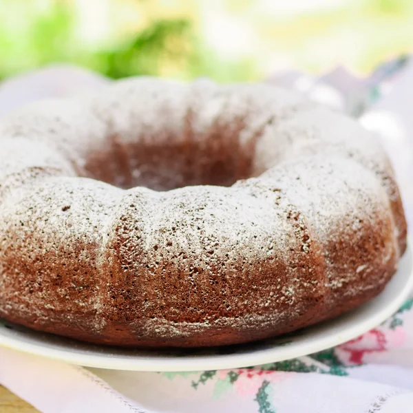 Rustic Style Bundt Cake Sprinkled with Icing Sugar — Stock Photo, Image