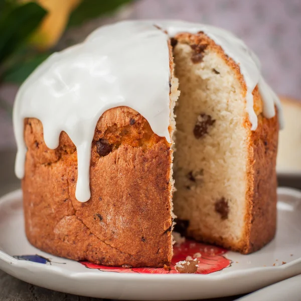 Rustic Style Kulich, Russian Sweet Easter Bread Topped with Suga — Stock Photo, Image