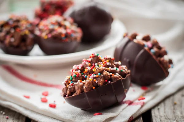 Homemade Chocolate Eggs with Rice and Wheat Cereal — Stock Photo, Image