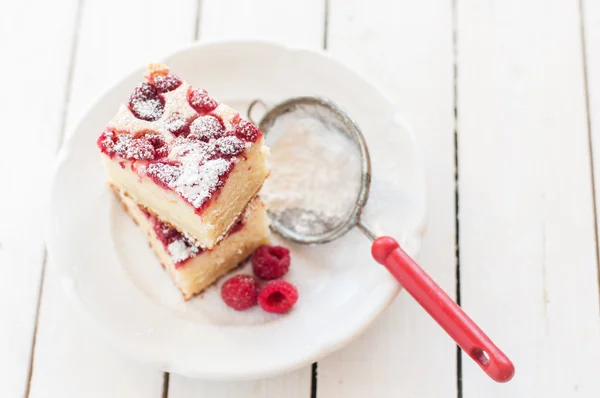 Hallon och yoghurt tårta — Stockfoto