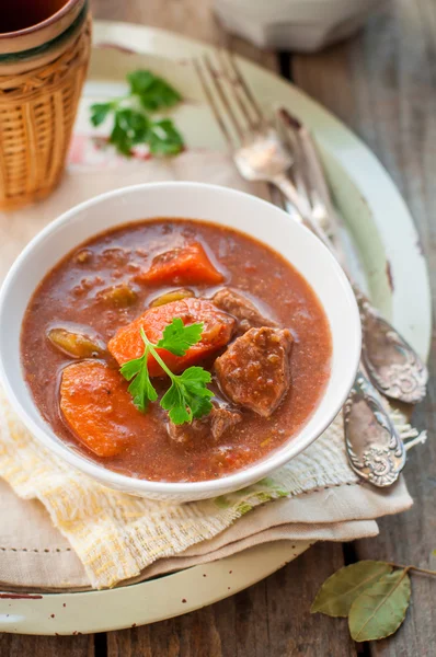 Långsam kokta köttgryta med grönsaker — Stockfoto