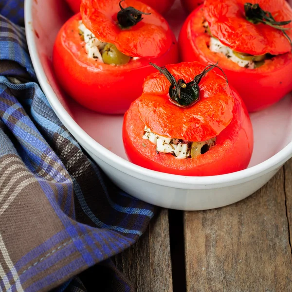 Cheese and Green Olive Stuffed Tomatoes — Stock Photo, Image