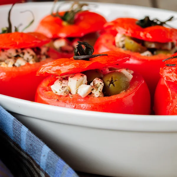 Cheese and Green Olive Stuffed Tomatoes — Stock Photo, Image