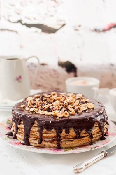 Chocolate and Hazelnut Crepe Cake — Stock Photo, Image