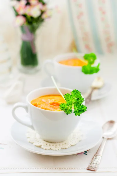 Cream Carrot Soup in a Cup — Stock Photo, Image