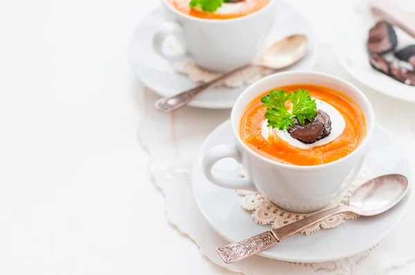 Cream Carrot and Truffle Soup in a Cup — Stock Photo, Image