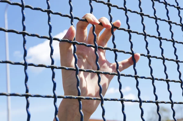 Mano agarrando una valla de metal —  Fotos de Stock