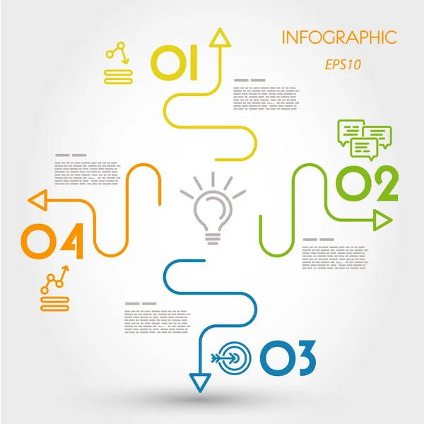 Infographies linéaires colorées avec 4 courbes — Image vectorielle