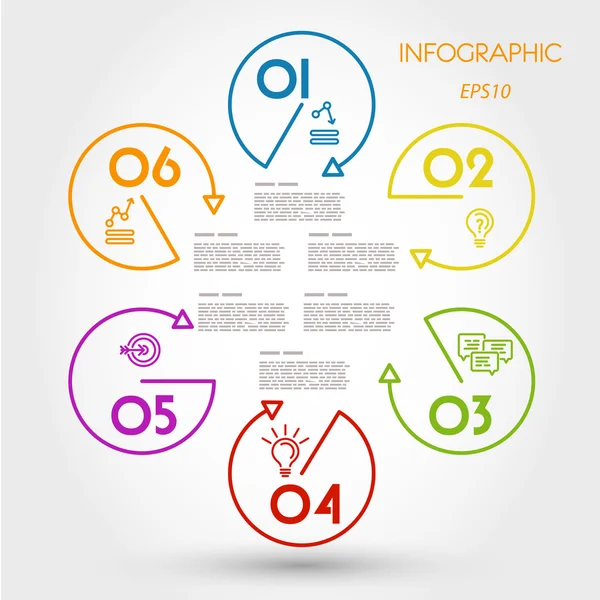 Concept linéaire infographique hexagonal coloré — Image vectorielle