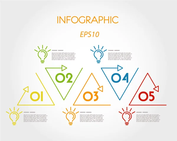 Infographies linéaires colorées avec ampoules — Image vectorielle