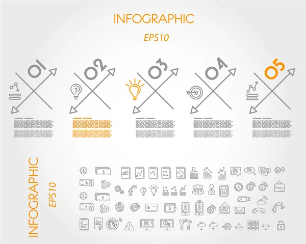 Lineáris infographic keresztek ikonok — Stock Vector