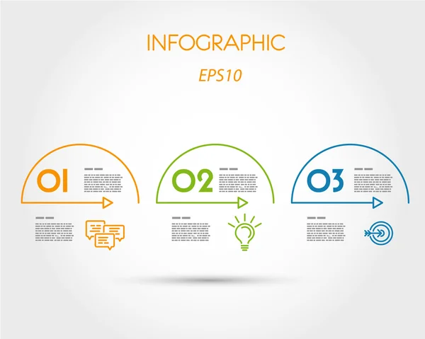 Colorful linear infographic arcs with icons — Stock Vector