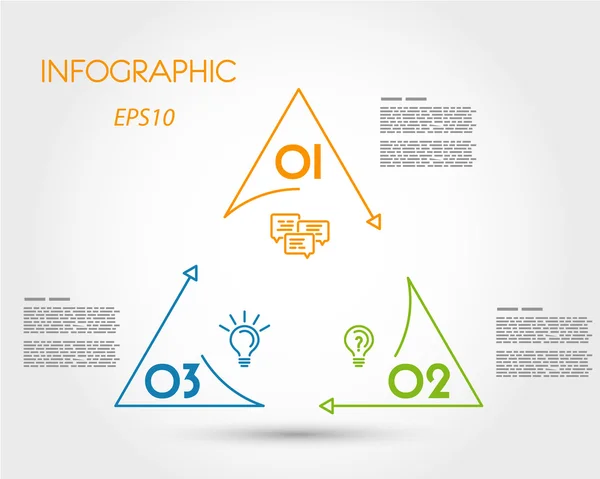 Kleurrijke lineaire infographic driehoek met cirkel — Stockvector