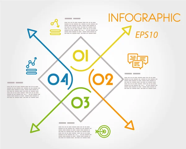 Colorato quadrato infografico lineare con frecce — Vettoriale Stock