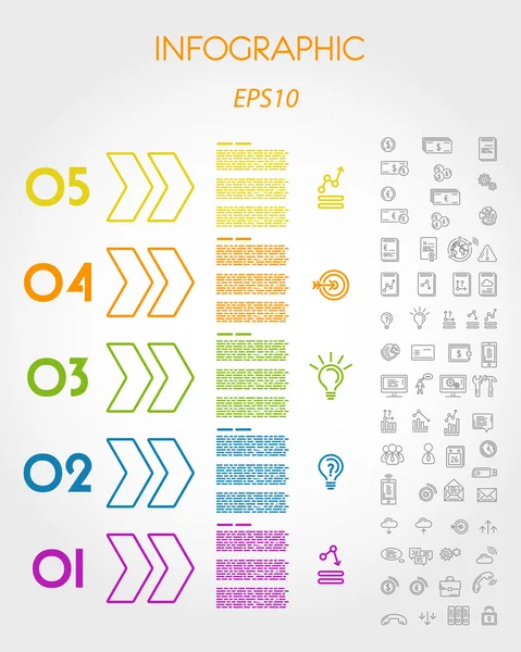 Colorida infografía lineal flechas grandes con iconos — Archivo Imágenes Vectoriales