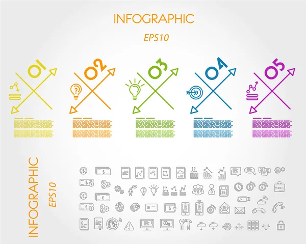 Színes lineáris infographic keresztezéséből ikonok — Stock Vector