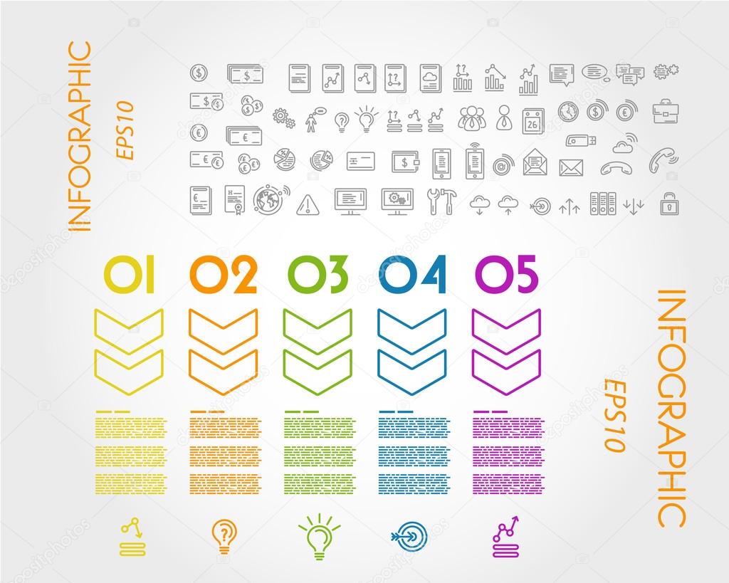 colorful linear infographic outline big arrows