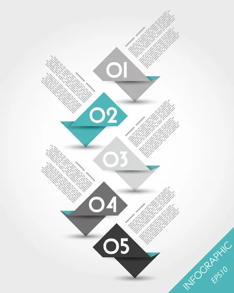Turquoise paper origami timeline from stickers — Stock Vector