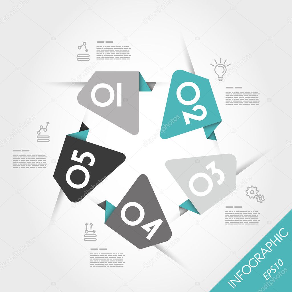 turquoise infographic template with origami stickers