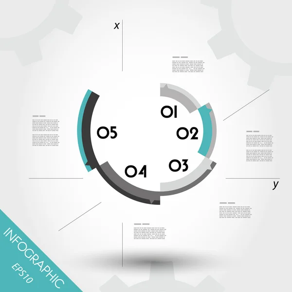 Modello infografico turchese con asse — Vettoriale Stock