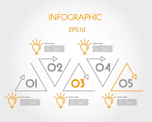 Infográfico linear triangular com lâmpadas — Vetor de Stock